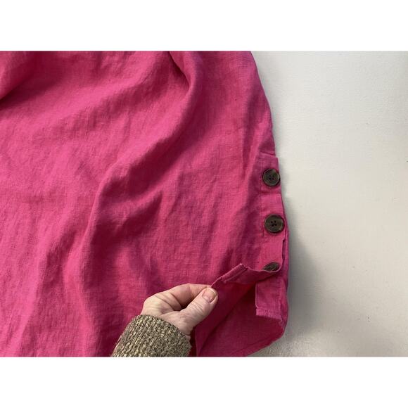 J Jill Love Linen Shirt Dress Womens 3X Pink Short Sleeve Pockets Flowy Coastal - Picture 13 of 16